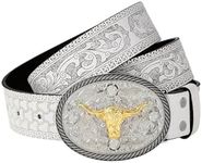 Verdusa Women's Vintage Western Leather Buckle Belt White Suit Waistline 37″-41″