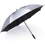 G4Free 72 Inch Huge Golf Umbrella UV Protection Auto Open Windproof Umbrella Oversized Extra Large Vented Double Canopy Umbrella for Family (Silver/Black)