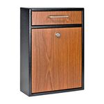 Mail Boss 7427 High Security Steel Wall-Mounted Locking Mailbox, (Office Drop, Comment, Letter, Deposit Box), Black with Wood Grain Powder Coat