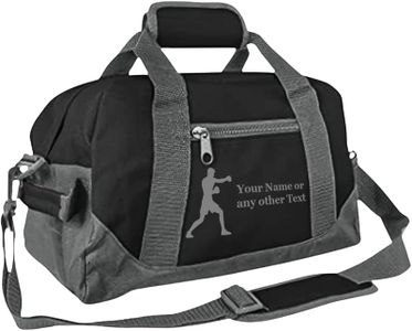 Personalized Passion 14” Small Sports Duffel Bags for Kids - Waterproof Travel Duffle with Name & Boxing Design - Black/Gray Two-Toned Kids Weekender Bag for Boys and Girls
