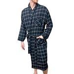 Bottoms Out Flannel Shawl Collar Sleep Robe - Loungewear Robe for Adults - Couple's Winter Plaid Robe for Men and Women, Navy/Grey, Small-Medium