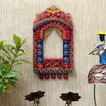 Medieval Arts Mina Solid Wood Hand Painted Wall Hanging Jharokha Frame (Red, 16 inches< Rectangular, Unframed)