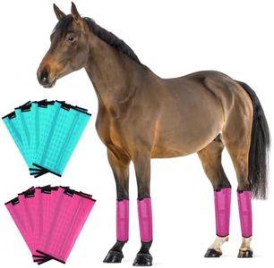 FOXLVDA Horse Fly Boots - Fly Boots for Horses Set of 8, Comfortable Equine Leggings with Side Stabilizers, Horse Boots for Reduce Stomping, Hoof Damage & Leg Fatigue (Green-Rose, Large)