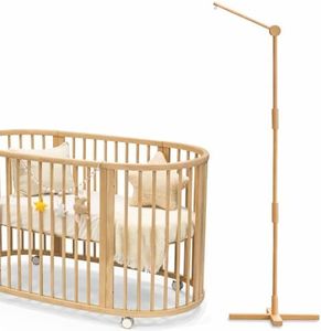 Lanttoe Crib Mobile Arm Wooden Floorstanding - 61 Inches Mobile Arm for Crib|Movable Baby Mobile Hanger|Strong Anti-Dumping Attachment|100% Natural EU Beech Wood|Thicker Wooden Pole|Boho Nursery Decor