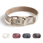 Puppy Leather Collar, Adjustable Basic Collar, Check Pattern Durable Leather Collar with Metal Buckle, Suitable for Small and Medium Dogs