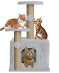 Purrway Soft Fur Activity Cat Tree - Natural Sisal Rope, Condo with Sisal Scratching Post, Hanging Ball Toys for Cats and Kittens (Height 26 Inch) (Grey - FURR-25)