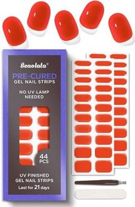 Beaolata Real Gel Nail Strips (No UV Light Needed) - 44Pcs Salon Quality Nail Stickers - Long Lasting Polish Wraps for Women, Easy Apply & Remove (Juice Red)