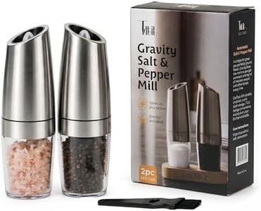 Tiltit Automatic Salt and Pepper Grinder Set - 2 Pack Battery Powered Pepper Grinders with Cleaning Brush - Stainless Steel Smart Gravity Sensor, One Hand Operation Seasoning Mill for Kitchen