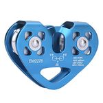 Tandem Speed Double Pulley, 25KN Zip Line Pulley Climbing Pulley Rescue Pulley Aluminum Fixed Eye Rock Rope Pulley Zipline Trolley for Climbing Rescue Lifting Hauling Rigging (Blue)