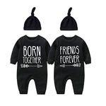 YSCULBUTOL Baby Twins Bodysuit Born Together Friend Forever Baby boy Clothes Toddler Girl Clothes(Black BF L3M)