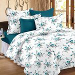 Huesland by Ahmedabad Cotton 144 TC Cotton King Size Bedsheet with 2 Pillow Covers - White, Blue(9ft x 9ft)