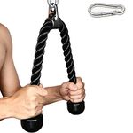 Tricep Rope Fitness Attachment Cable Machine Pulldown Heavy Duty Coated Nylon Rope with Solid Rubber Ends 27 inches + Snap Hook