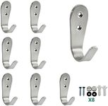 Ulifestar Stainless Steel Coat Hooks, Heavy Duty Metal Hooks for Hanging Towels Keys Hats,Kitchen Bathroom Wall Mounted Hanger Hooks Indoor and Outdoor Hooks with Installation Screws 8 Pack