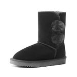 Dream Pairs Big Kid Shorty-Pompom Black Faux Fur Winter Snow Boots Size 5 M US Big Kid