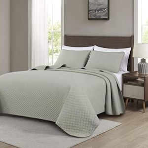Chezmoi Collection Avon 3-Piece 100% Cotton Quilt Set Queen Size, Natural - Lightweight Soft-Finished Pre-Washed Cotton Diamond Stitch Quilted Bedspread for All Season