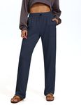 PINSPARK Lady Straight Leg Lounge Pants High Waist Drawstring Sweatpants Stretch Full Length Workout Pants Dark Blue L