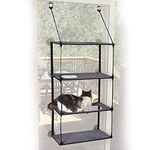 K&H Pet Products EZ Mount Window Sill Cat Bed, Cat Window Hammock, Sturdy Cat Window Perch for Large Cats, Cat Window Bed Cat Furniture, Cat Hammock for Window Cat Perch Cat Shelf - Quad Stack Gray