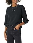 Amazon Essentials Women's French Terry Fleece Sleeve Detail Crewneck Sweatshirt, Black, Medium