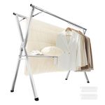 SONGMICS Clothes Drying Rack, Heavy-Duty Laundry Drying Rack, 45.7-63.4 Inches Extendable, Foldable Freestanding Airer, Stainless Steel, for Indoor Outdoor Use, Dove Gray ULLR901E01