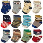 ZAPLES Baby Non Slip Grip Ankle Socks with Non Skid Soles for Infants Toddlers Kids Boys Girls (3-4 yr,12)