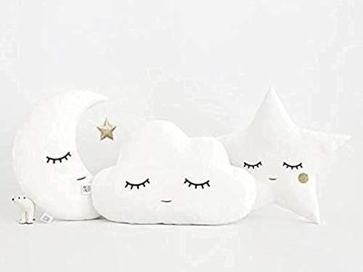 The Purple Tree Cute Cloud Moon Star Cot Cushion (Pack of 3, 16x16 inch, Velvet) kids cushion, soft toy, soft plush pillow, cot cushion, nursery décor, Baby Cushion