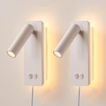 Sconces Wall Lighting Set of 2 Plug in Wall Sconce for Bedroom LED Wall Mounted Reading Lights Adjustable 3W Spotlight +6W Background Light 3000K