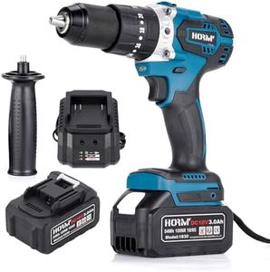 HORMY 18V Cordless Drill Driver, Power Drill Driver Cordless Set with Battery & Charger, Three Function Dual Speed Drill Tool Set For Home, Car and Construction