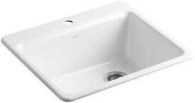 KOHLER K-5872-1A1-0 Riverby Single Bowl Top-Mount Kitchen Sink with Bottom Basin Rack, White