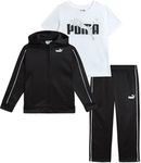 PUMA Toddler Boys' Activewear Set - 3 Piece Active Fleece T-Shirt, Hoodie Sweatshirt, and Jogger Pants Set for Boys (12M-4T), Size 3T, Black/White