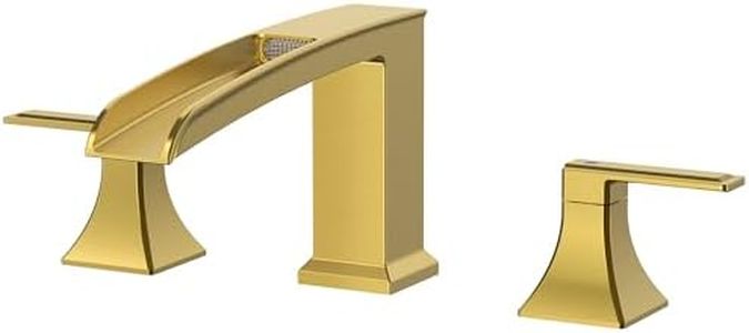 FORIOUS Waterfall Bathtub Faucet Set 3 Hole Brushed Gold, 2 Handle Deck Mount Roman Tub Faucet Widespread with Pre-Installed Water Hose for Garden Bathroom Bath Sink
