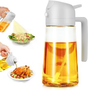 CYUNER Oil Spray Bottle, 2 in 1 Oil Spray and Oil Container, 470ml/ 16oz Olive Oil Spray Bottle,Cooking Oil Spray Glass for Used for Air Fryer, Baking, Grilling (Beige)
