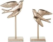 Deco 79 Metal Bird Decorative Sculpture Metallic Home Decor Statues with Stand, Set of 2 Accent Figurines 9", 7"H, Gold