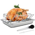 DOLAMOTY Turkey Roaster Roasting Rack with Pan Stainless Steel Roasting Pan for Smoker Smoking/Dual Purpose fit for Large Big Green Egg and Kamado Joe Etc