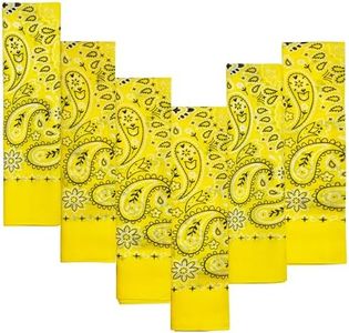 6-Pack Yellow 100% Cotton Bandanas Gift Set – 22x22 Inch Paisley Head Wraps, Face & Neck Scarves, Multi-Purpose Accessories for Men & Women, Holiday & Everyday Gifting