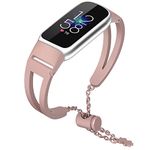 NINKI Rose Pink Chain Band Compatible Fitbit Luxe Bracelet Bands for Women,Metal Dressy Bangle Adjustable Strap Jewelry Link Feminine Large Luxe Fitbit Bands for Fitbit Luxe Watch Band Small for Girls