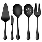 LIANYU 5-Piece Black Serving Utensils Set, Stainless Steel Serving Set Include Serving Spoon Fork, Flatware Serving Pieces for Buffet Catering, Satin Finish, Dishwasher Safe