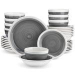 vancasso Ori Dinner Set for 8, Stoneware Dinner Sets Handpainted Tableware, 32-Piece Grey Dinnerware Set with Dinner Plate/Dessert Plate/Pasta Bowl/Cereal Bowl, Rustic Chic Style