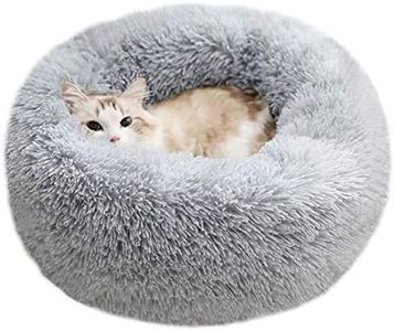 BODISEINT Modern Soft Plush Round Pet Bed for Cats or Small Dogs, Mini Medium Sized Dog Cat Bed Self Warming Autumn Winter Indoor Snooze Sleeping Cozy Kitty Teddy Kennel (S(19.7”Dx7.9 H, Light Grey)