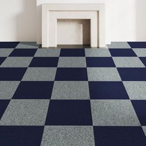 CUCOS Multicolor Carpet Tiles Peel and Stick, 20 Pack Self Adhesive Floor Tiles 12” x 12”, Soft Padded Flooring Sticker for Bedroom Living Room Office, 10 Navy Blue & 10 Light Grey, 20 sq ft per Box
