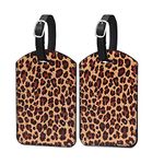 Luggage Tags,2 Pcs Leather Baggage Labels,Luggage Tags for Suitcases,Travel Luggage Tag with Name ID Card for Luggage Cruise Waterproof Travel Accessories (Leopard Print)