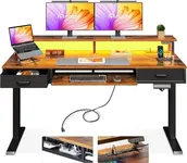 AODK Electric Standing Desk with Drawers & Keyboard Tray, 55 Inch Height Adjustable Desk with Power Outlets & LED Lights, Sit Stand Table with Monitor Stand for Home, Office, Rustic Brown