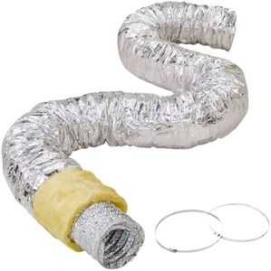 VEVOR 5 Inch Insulated Flexible Duct R-4.2，25 Feet Long with 2 Duct Clamps, Heavy-Duty Three Layer Protection Air Ducting Hose for HVAC Heating Cooling Ventilation and Exhaust Ductwork Insulation