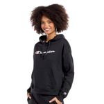 Champion, Powerblend, Fleece Hoodie, Sweatshirt for Women, Script (Reg. Or Plus), Black Script, Large