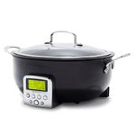 GreenPan Elite Essential Smart Electric 6QT Skillet Pot, Presets to Sear Saute Stir-Fry and Cook Rice, Healthy Ceramic Nonstick and Dishwasher Safe Parts, Easy-to-use LED Display, Black