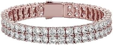 JINAO 2 Rows AAA Cubic Zirconia Iced Out Tennis Bling Lab Simulated Diamond Bracelet (Rose Gold 7.5'')