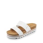 DREAM PAIRS Women's Platform Sandals with Arch Support, Comfortable Beach Slip-on Slides Flat Sandals, Casual 2-Strap Cork Cushion Wedges for Women, White, 6