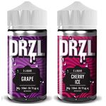 Vape Liquid, 2 x 100ml, Vape Juice, E Cigarette, For Vape Kits, Vape Gifts, Sub Ohm Ecig, No Nicotine, Shortfill, Premium [Grape + Cherry Ice] Flavour E Liquid 70/30 0mg (By Drzl)