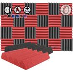 Arrowzoom 24 Acoustic Panels Wedge Sound Absorbing Acoustic Treatment Tiles 25x25x5cm Recording Studio Noise Cancellation 26kg/m3 High Density Acoustical Walls Dampening Fire Retardant Red Black 1134
