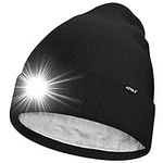 ATNKE LED Lighted Beanie Hat,USB Rechargeable 4 LED Running Headlamp Ultra Bright Cap with Light Hands Free Head Torch Winter Warm Lined Fleece Knit Beany Gifts for Men and Women/Black