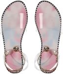 OYOANGLE Women's Pearl Decor Clear Straps Open Toe Flat Sandals Leather Outdoor Beach Sandals Pink and Blue 9.5